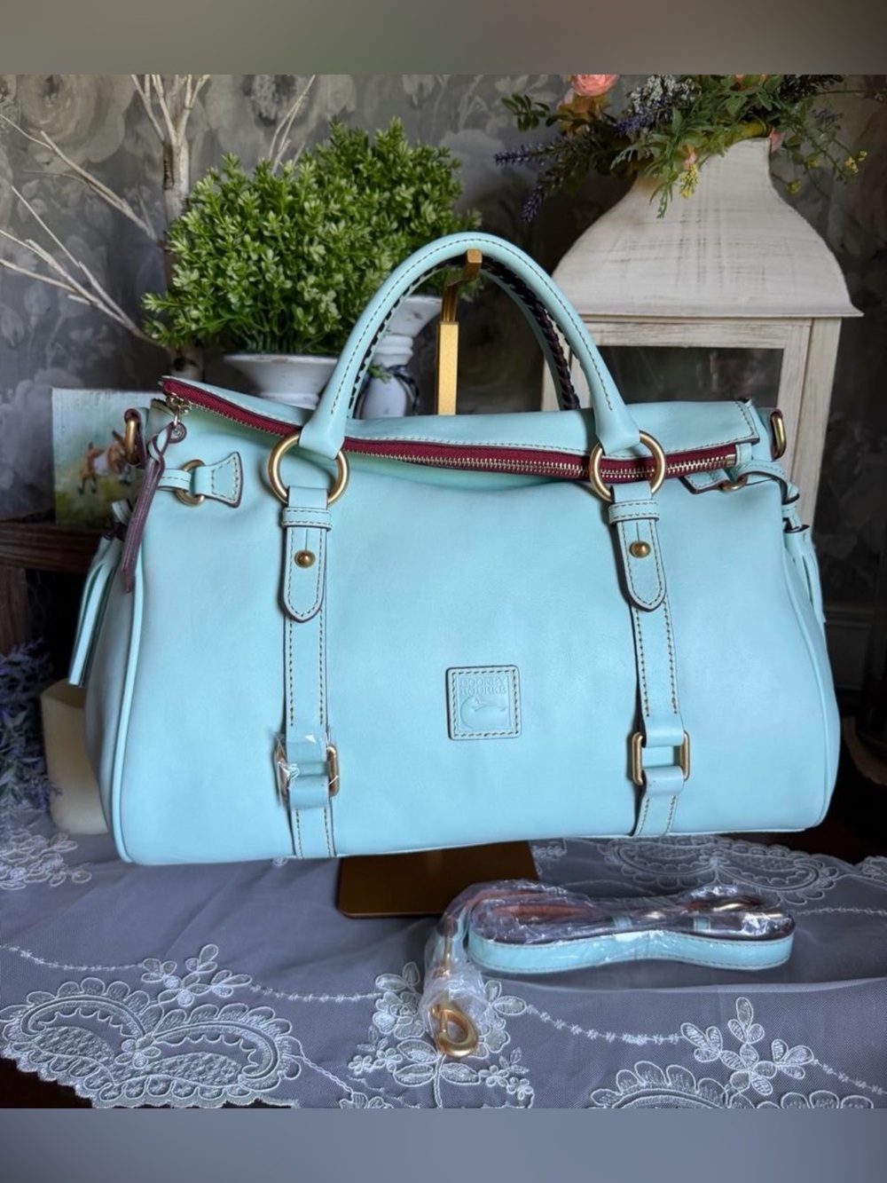 NWI Dooney & Bourke Florentine PALE BLUE LARGE Satchel Handbag Purse 8L940PF